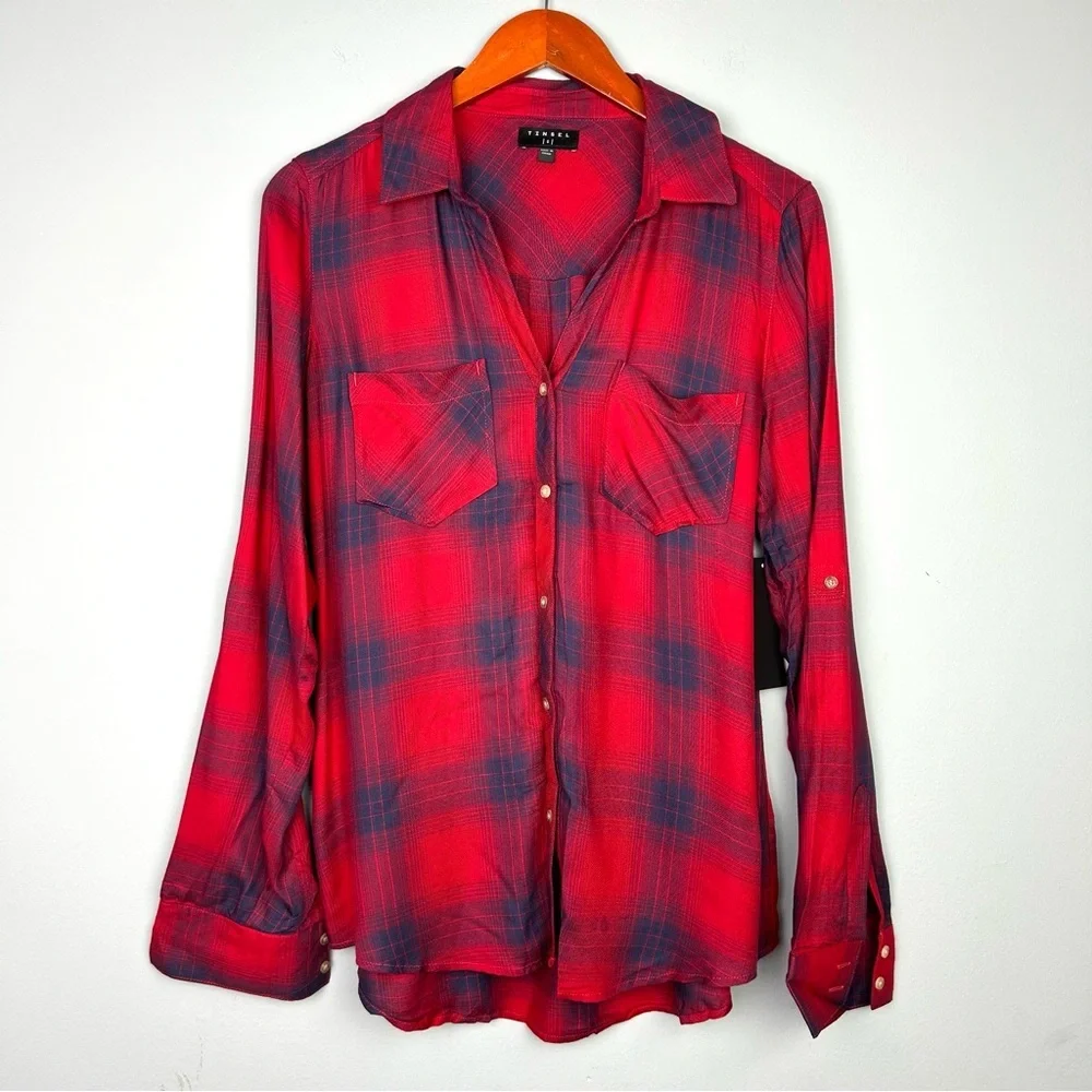 NWT stich fix Tinsel rayon blend plaid long sleeve button down shirt S relaxed